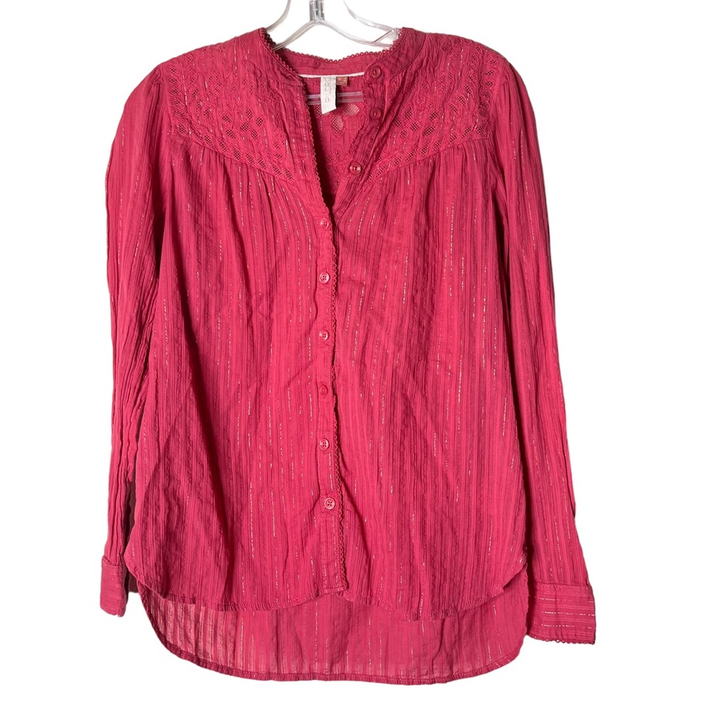 Anthropologie Pilcro Pink‎ Button Up Long Sleeve Blouse Shirt
